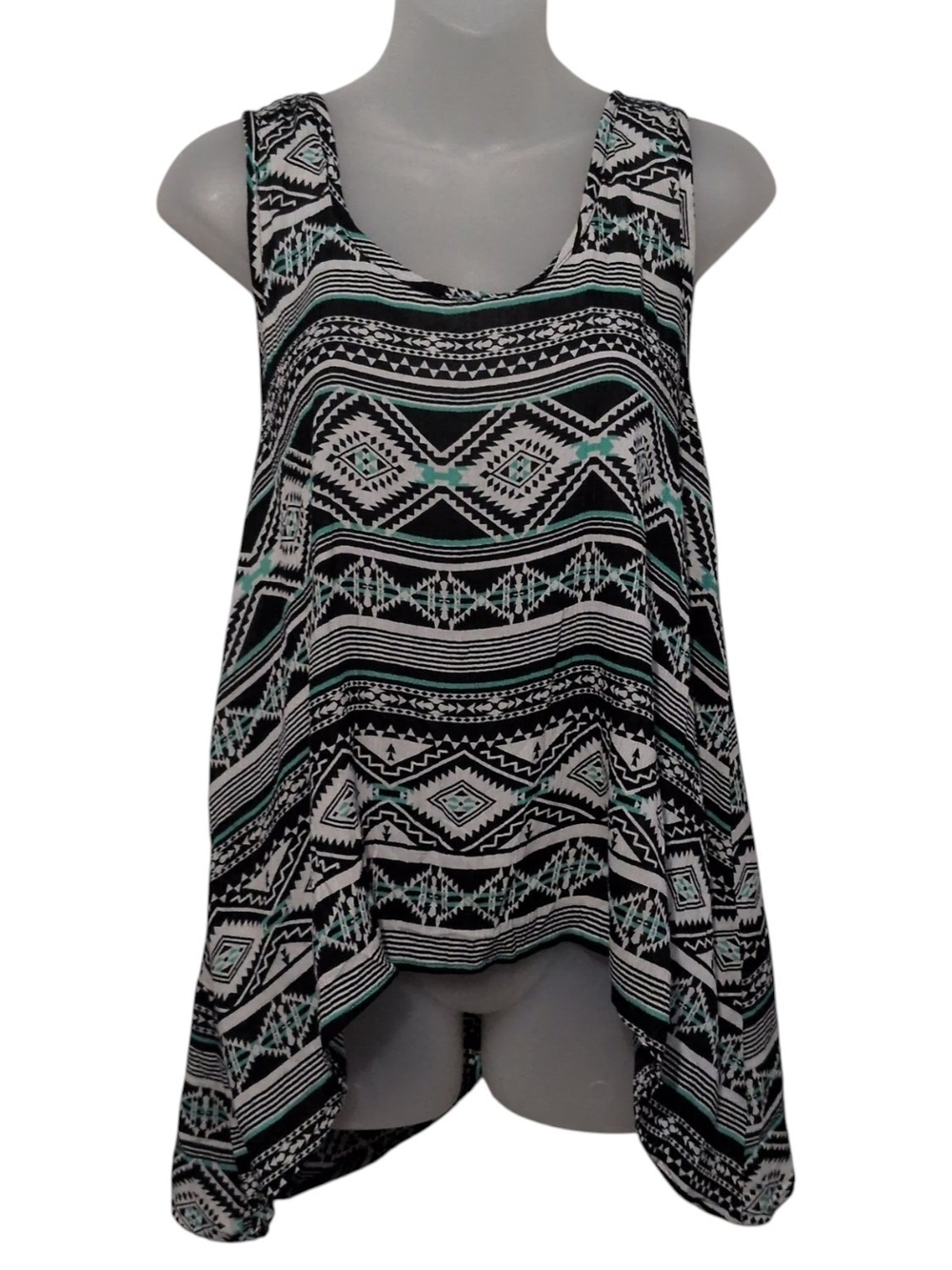 Wet Seal NWT Medium Aztec Print Criss Cross Open Back Rayon Asymmetrical Hem Top